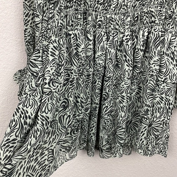 Cinq a Sept Janelle Tiered Long Sleeve Chiffon Boho Dress Mini Mint Black Sz 8 - Picture 5 of 13